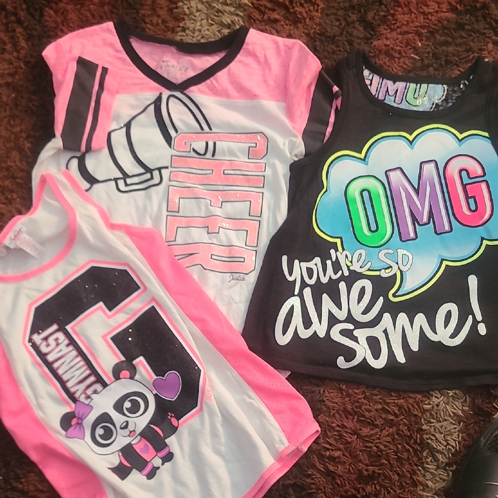 Justice Pink and Black Graphic Tank Tops